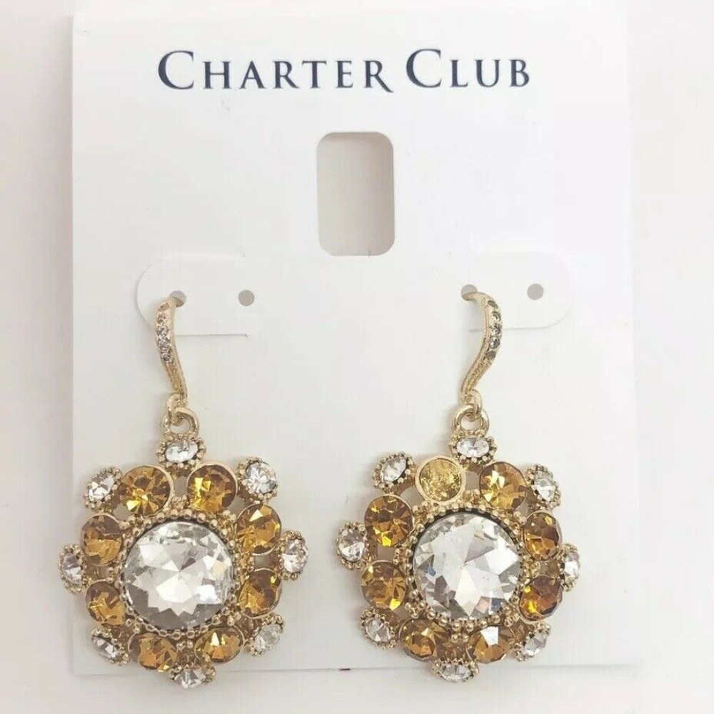 Charter Club Mixed Stone Crystal Drop Medallion Earrings *PHOTO STONE MISSING